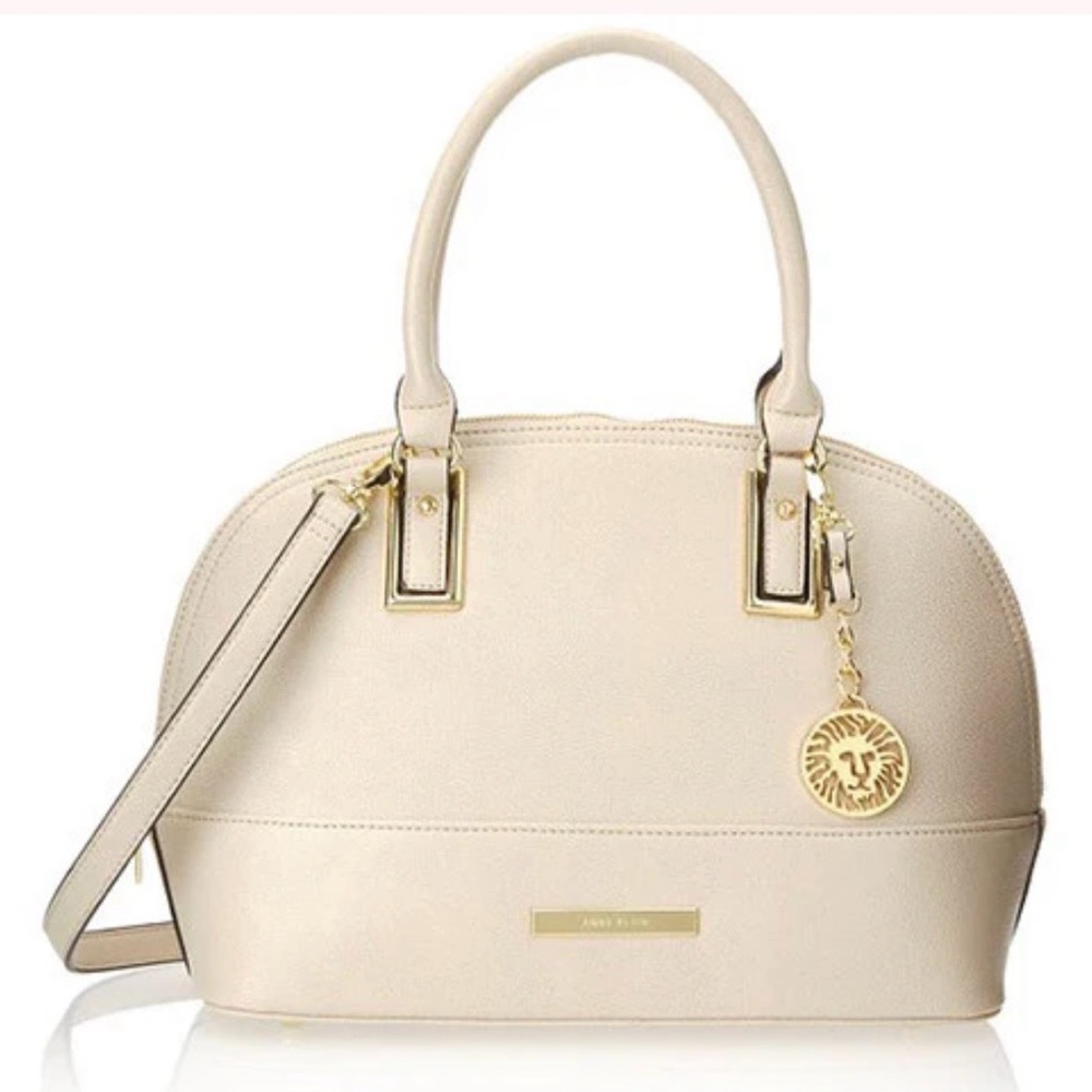 Anne Klein Shimmer Down Satchel Handbag beige